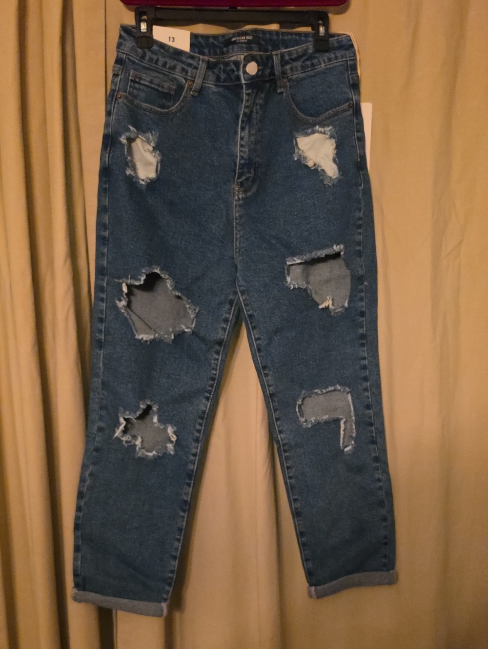 American Bazi Distressed Boyfriend Jeans in Dark Blue Denim